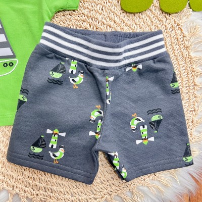 Conj. Camiseta Boat e Bermuda Pelicanos - Verde e Chumbo